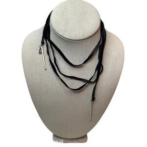 Lucky Star Black Lariat Wrap Choker Gold Tone Bar Ends Necklace Boho A4-5